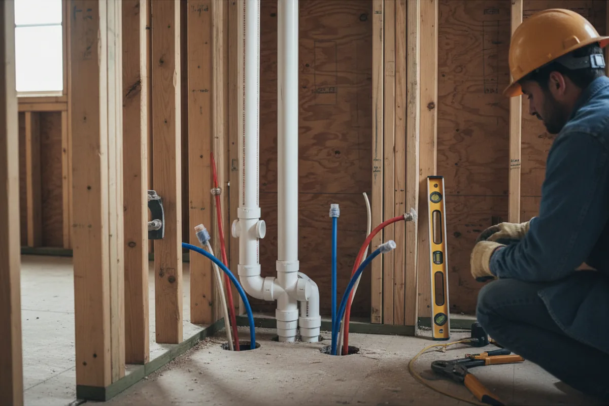 Drain and supply rough-in during Sump Pump Repair in Junction